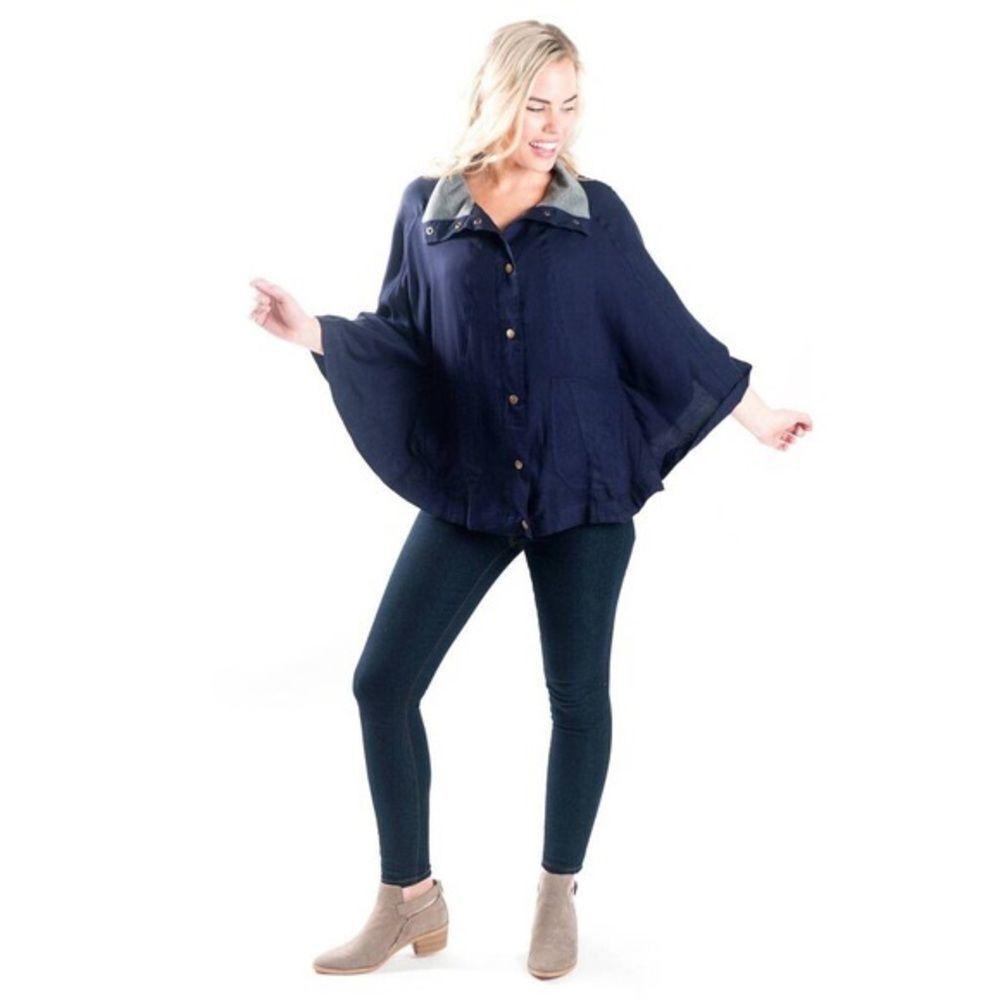NWT All For Color Navy Britt Poncho Cape - Medium